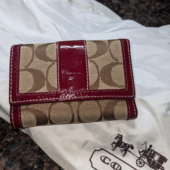 Coach Handbags - Coach Tan and Red Wallet